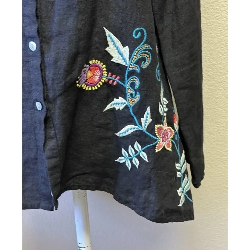 ANTHROPOLOGIE NWT Kyla Seo Small Linen Embroidered Lenni Tunic Blouse Boho - Picture 5 of 8